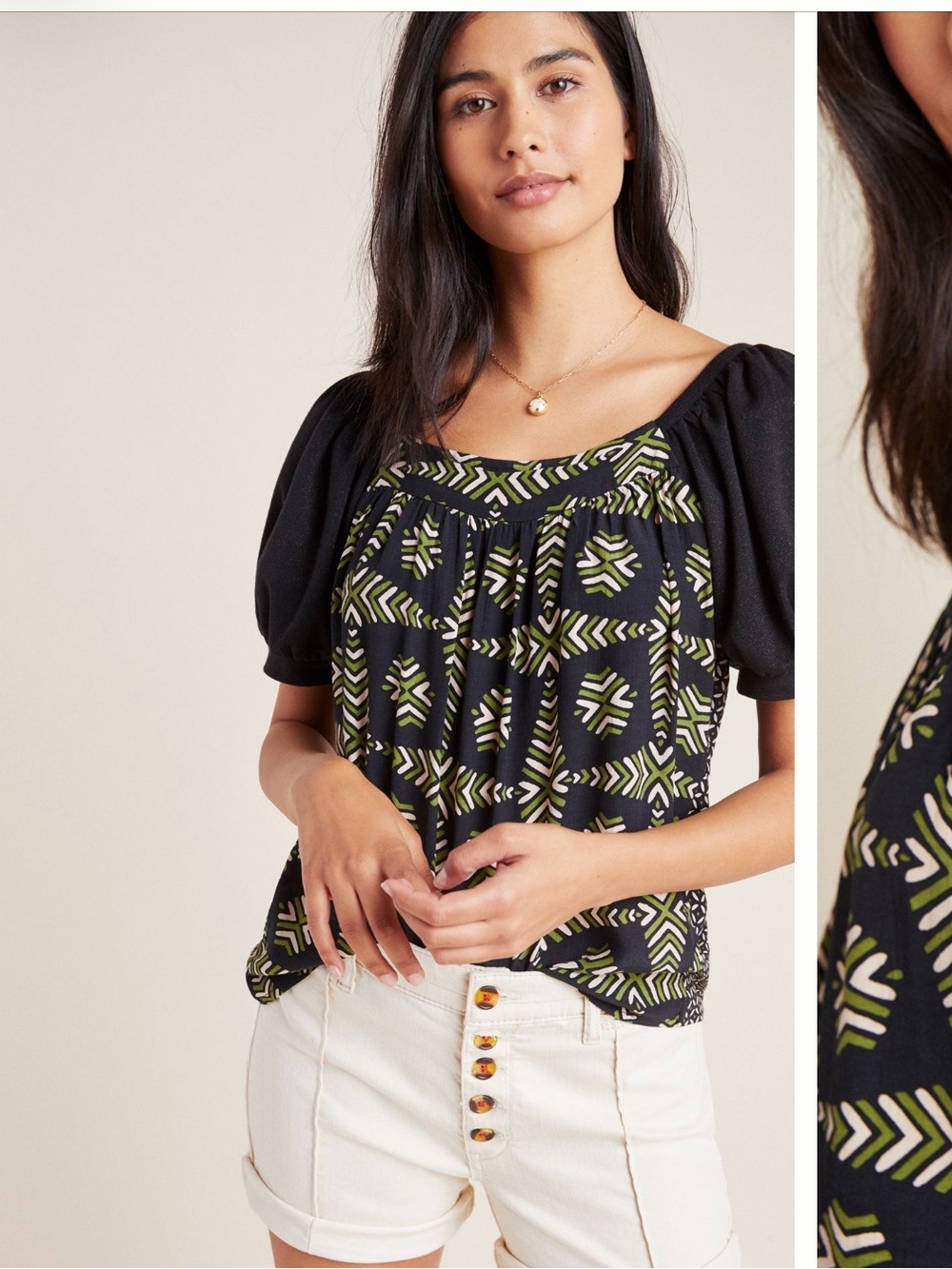 Anthropologie Maeve Catania Top in Green Motif